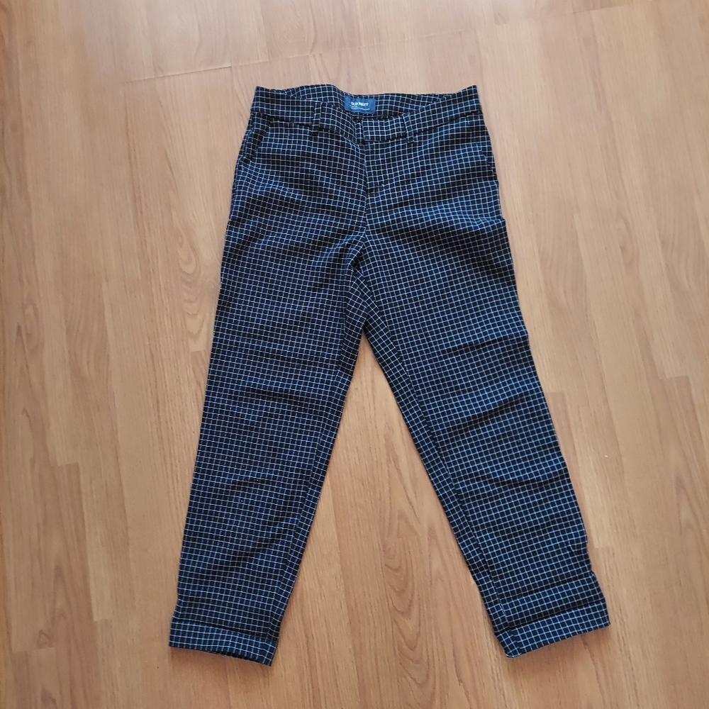 Old Navy Harper Mid Rise Ankle Pants Black Blute Checkered Sz 2